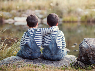 Twin Boys in overalls