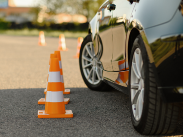 Parked car with cones
