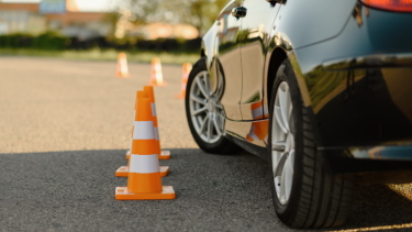 Parked car with cones