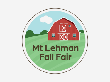 Mt Lehman Fall fair Logo showing blue sky, red barn and green grass.