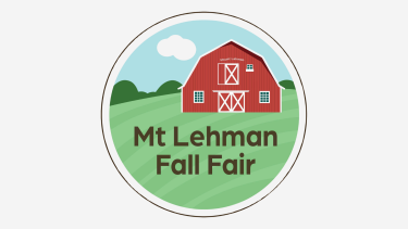 Mt Lehman Fall fair Logo showing blue sky, red barn and green grass.