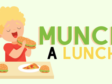 Child Eating with Munch sign