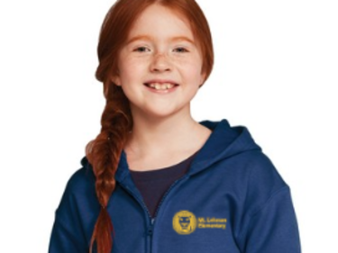 Primary school redheaded girl wearing school spirit wear hoodie