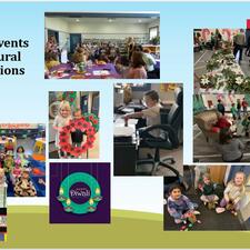 Collage of students participating in cultural events such as Diwali