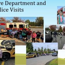 Collage of pics of kids with fire department and Abby police